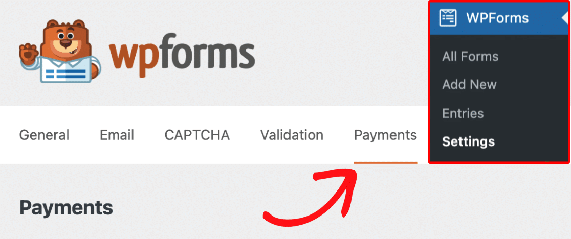 WPForms payment settings