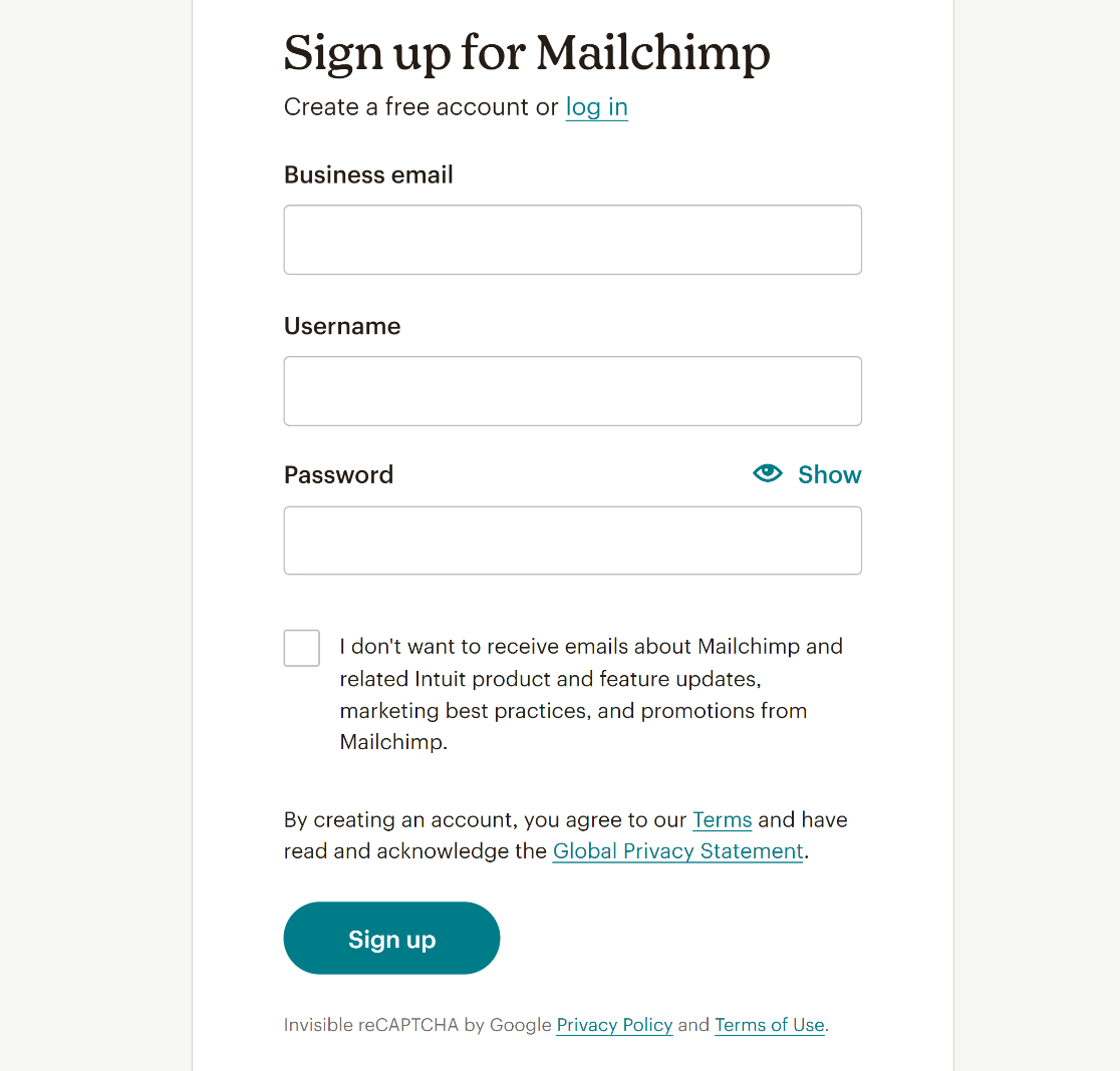 sign up with mailchimp