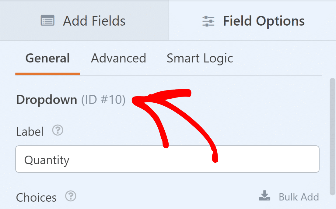 wpforms dropdown quantity field id