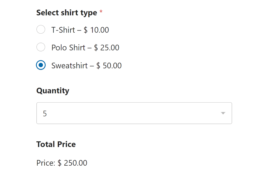 wpforms product price times quantity