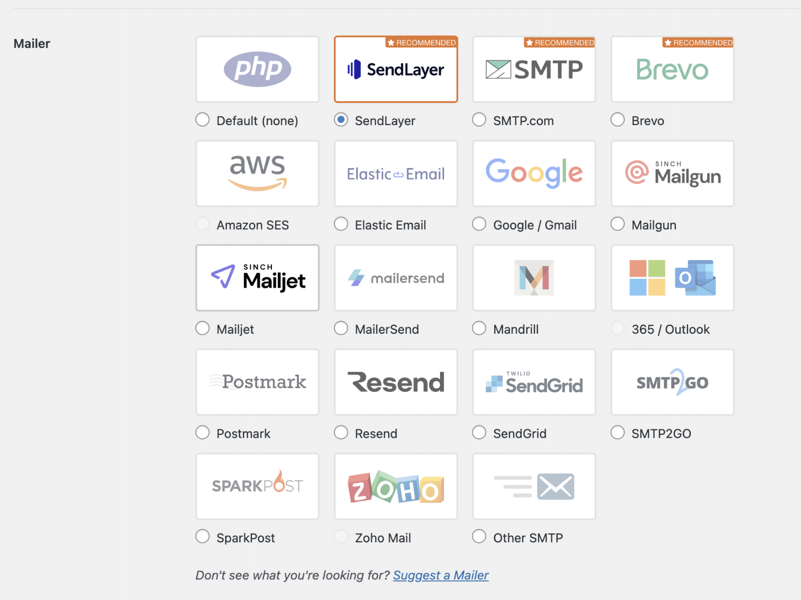 choose-mailer - WP Mail SMTP Wähle deinen E-Mail-Anbieter