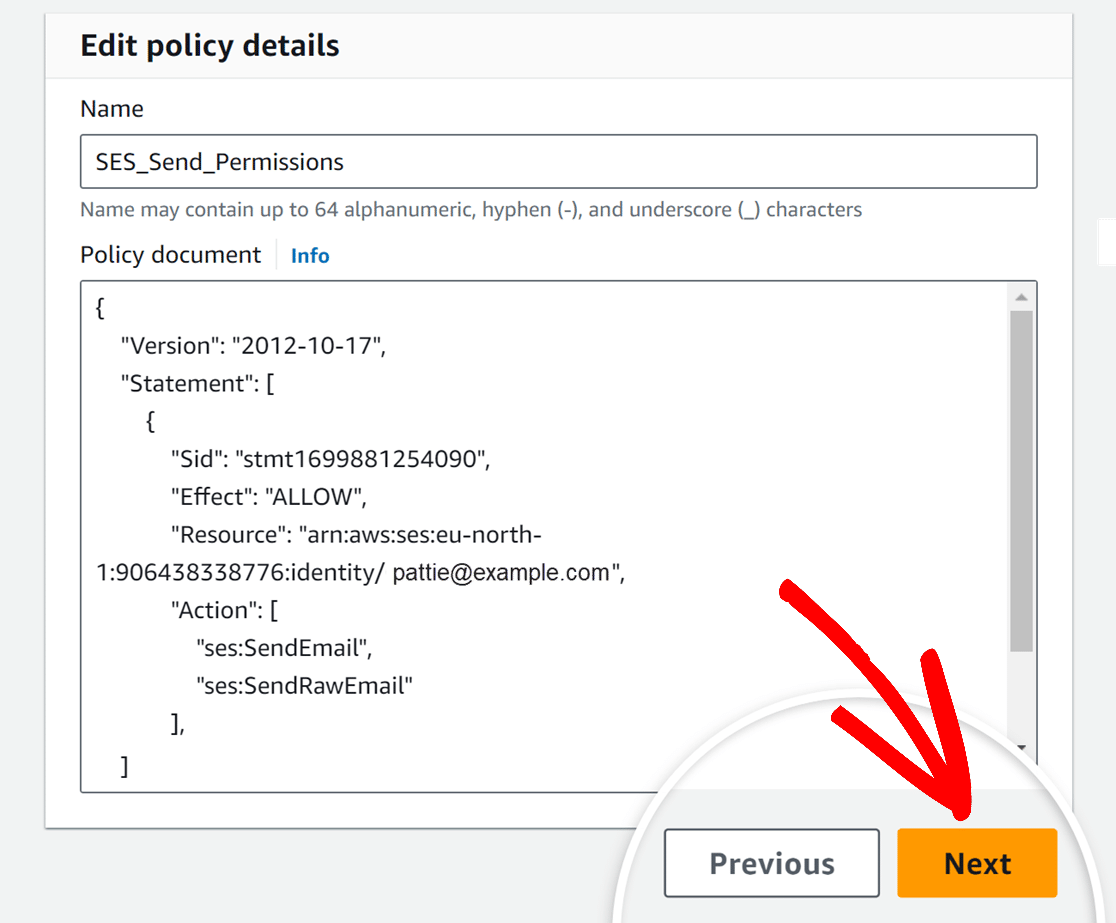 Edit policy and click Next button