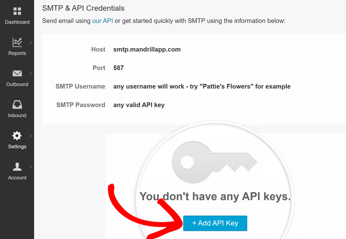 Click Add API Key in Mailchimp