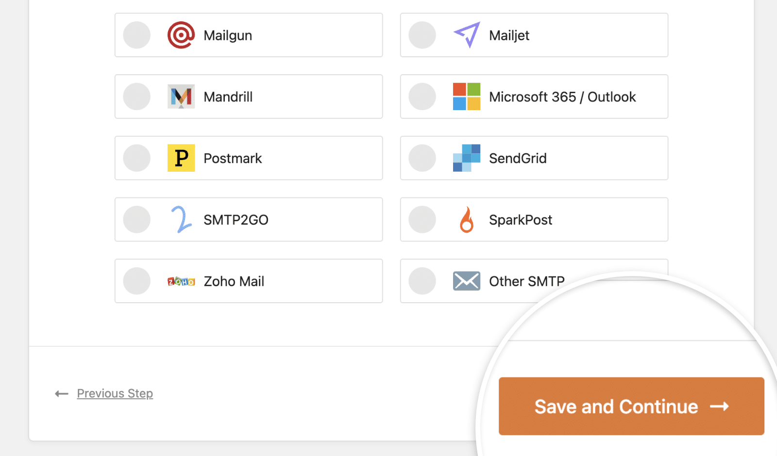 save-and-continue - WP Mail SMTP Click save and continue after choosing mailer