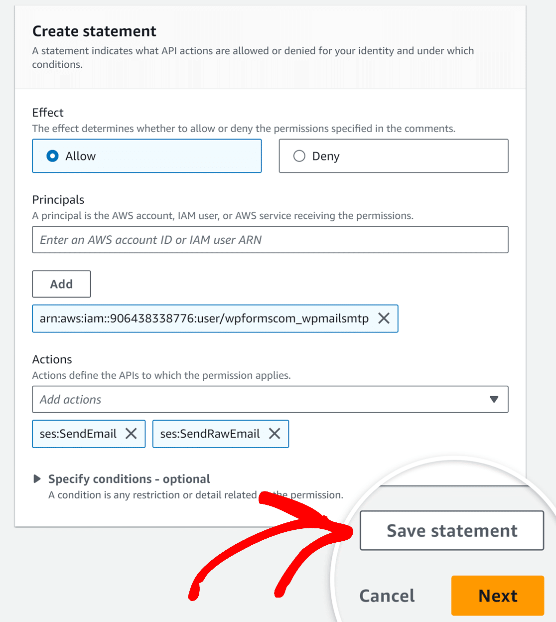 Save statement button