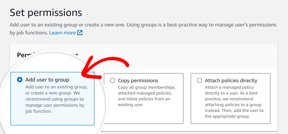 Add user to group permission Amazon SES