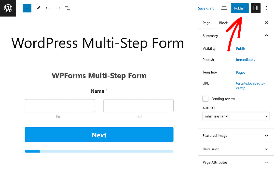 Publish multi step wordpress form