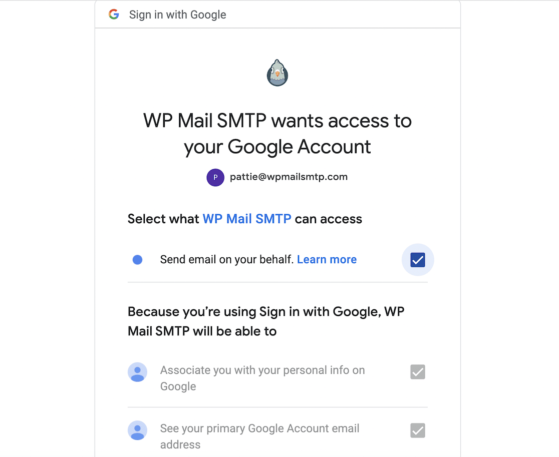 Give WP Mail SMTP access to Google account