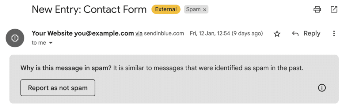 Gmail contact form entry in spam folder