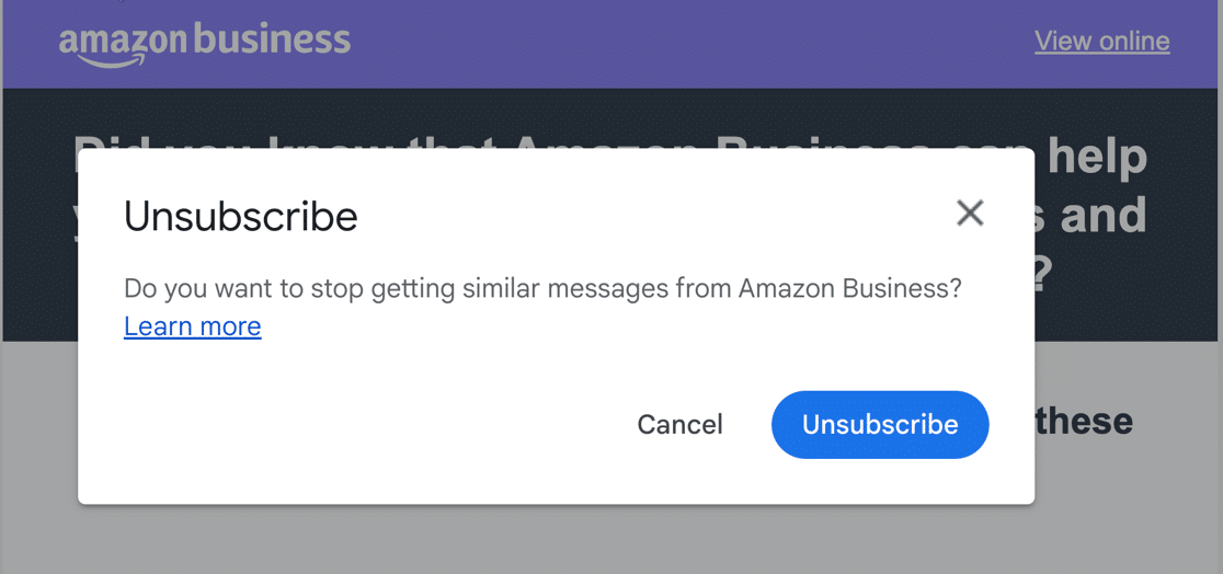 Gmail one click unsubscribe popup