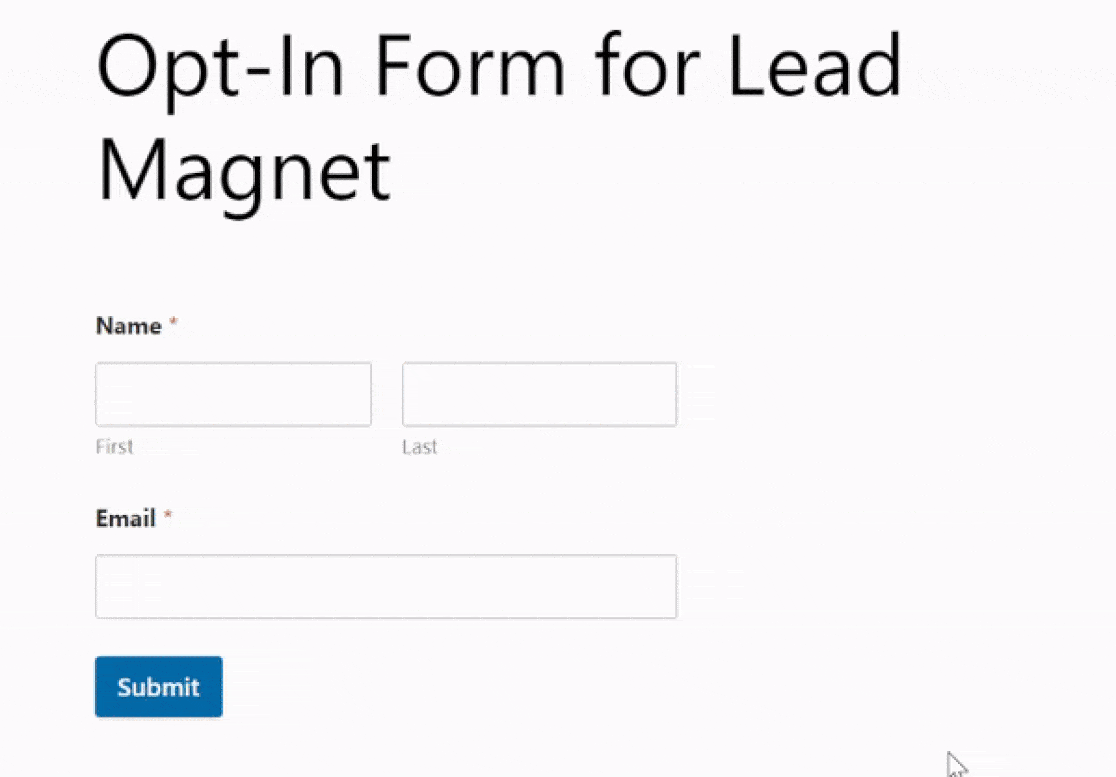 opt-in form and lead magnet link