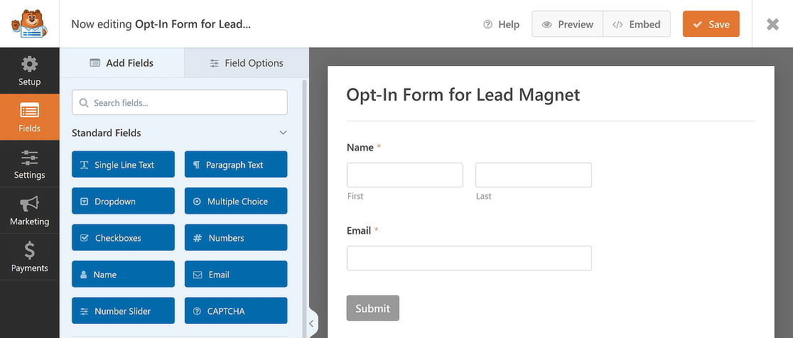 opt-in form preview