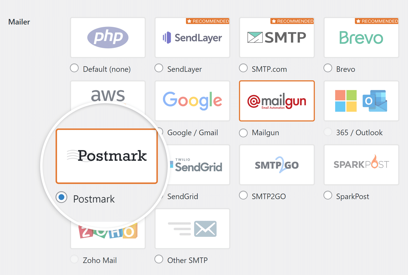 Select Postmark mailer