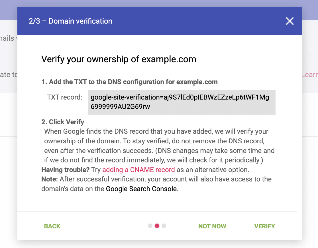 Postmaster Tools domain verification