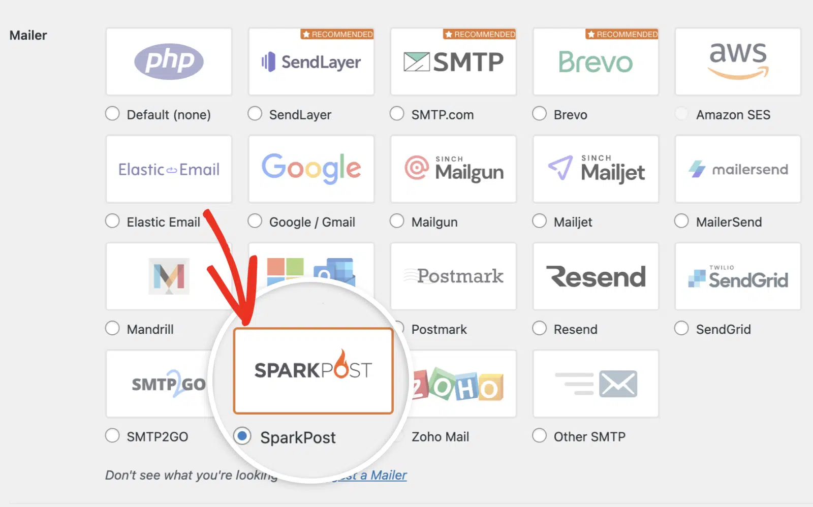 Select SparkPost mailer