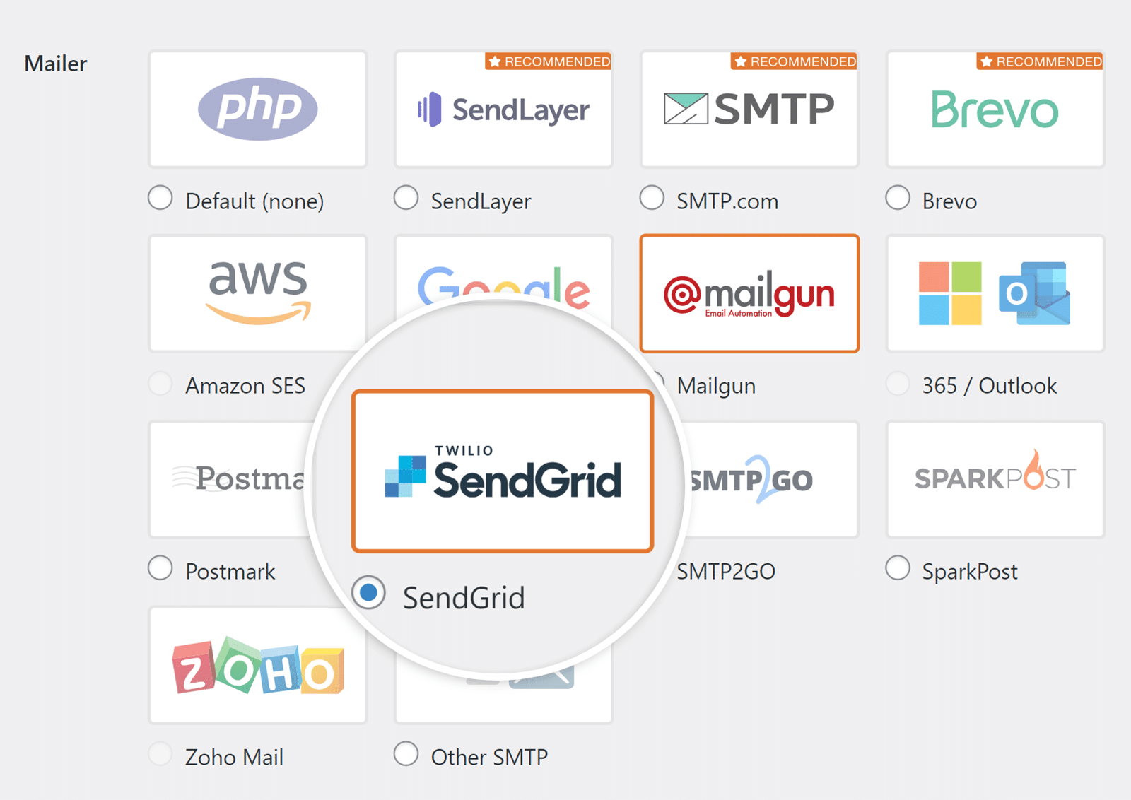 Select SendGrid mailer