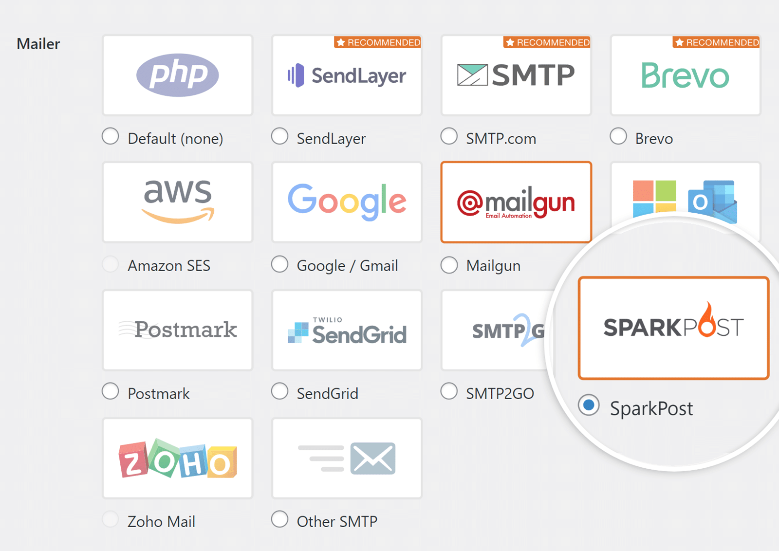 Select SparkPost mailer