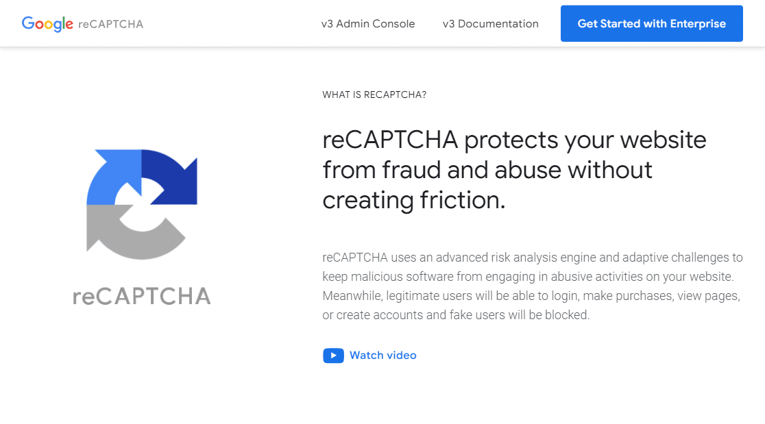 the recaptcha homepage