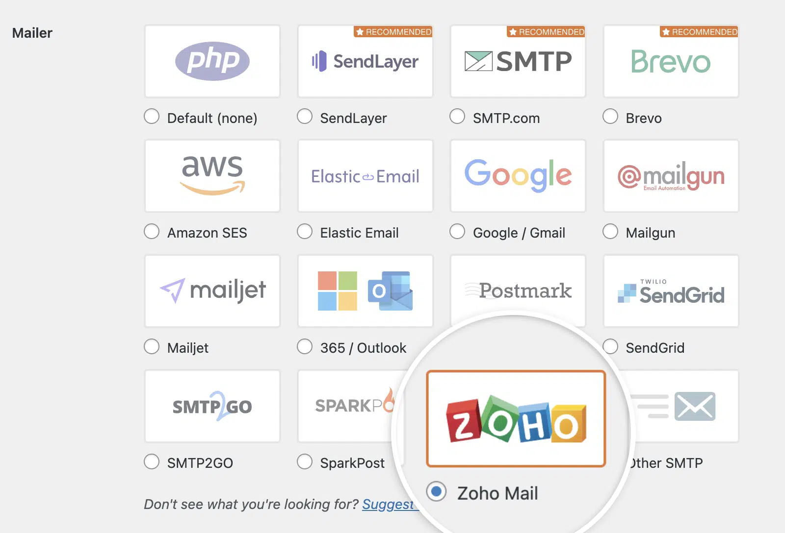 Select Zoho mailer