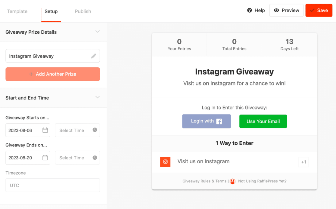 Creating an Instagram giveaway on RafflePress