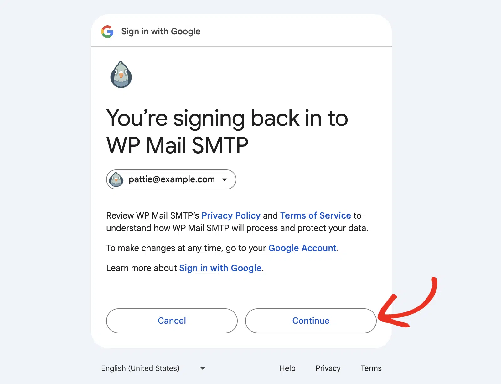 Googleアカウント認証画面