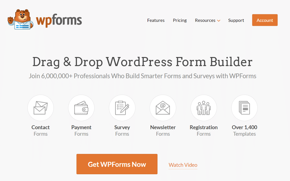 the wpforms homepage