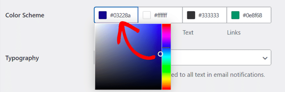 Red arrow pointing to color picker in color scheme