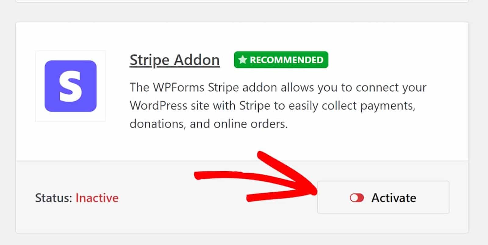Activating the Stripe addon