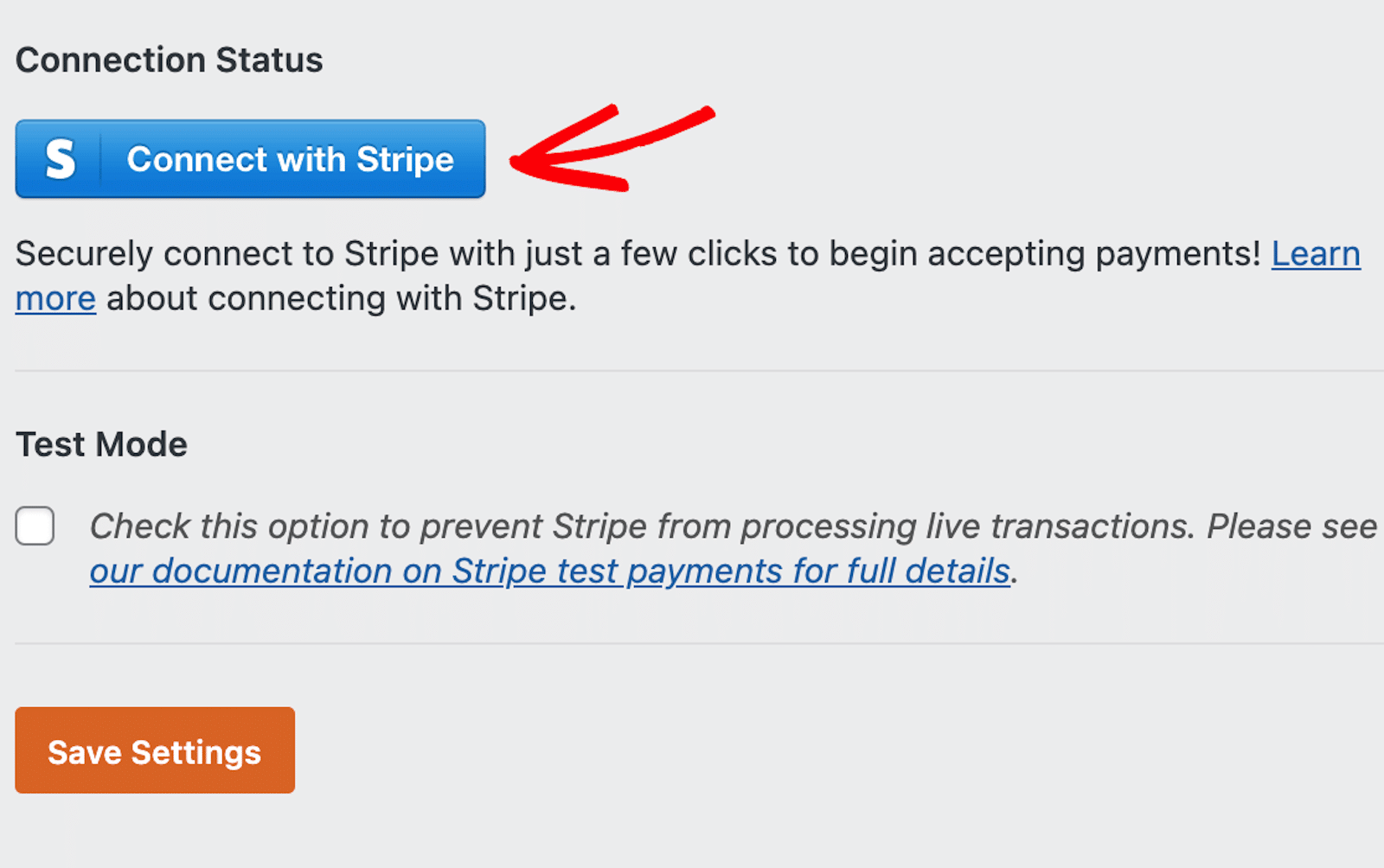 Connecting to the Stripe payment gateway