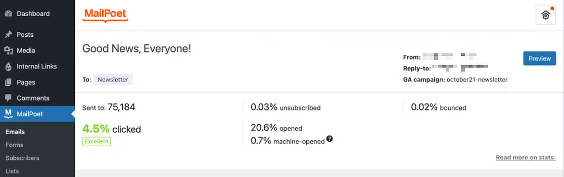 mailpoet analytics