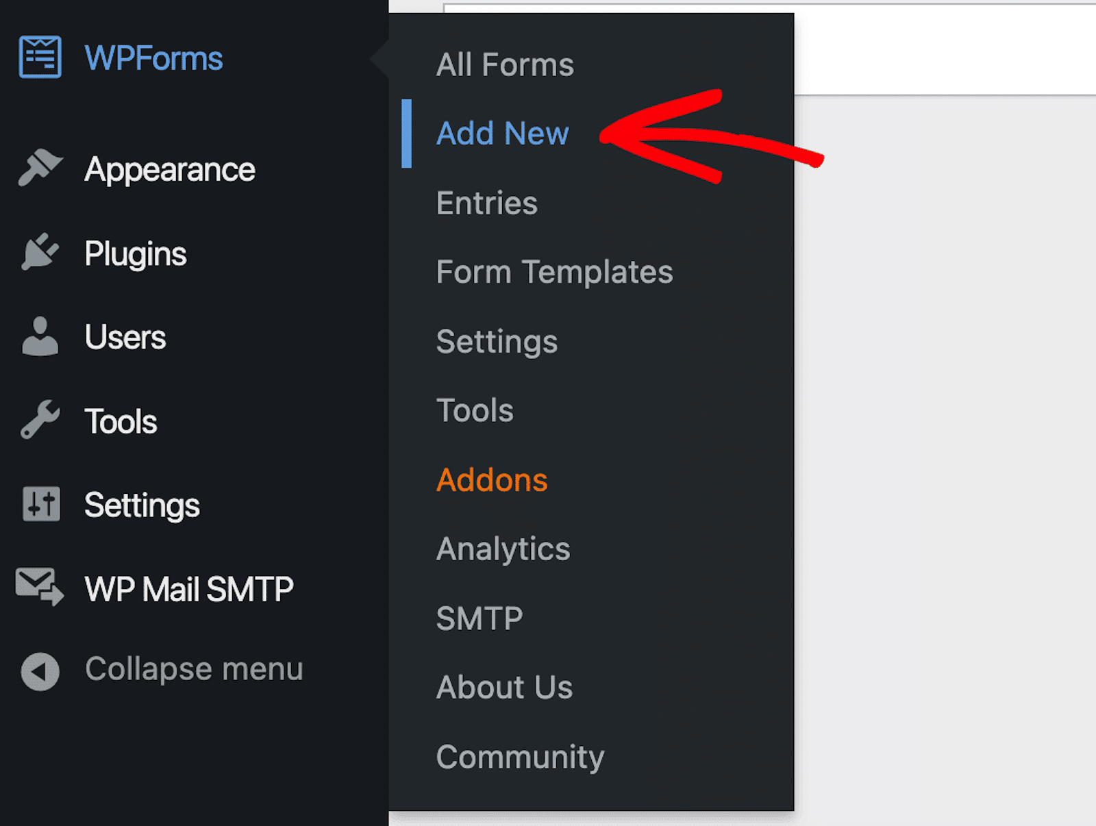Adding a new form in the WPForms tab