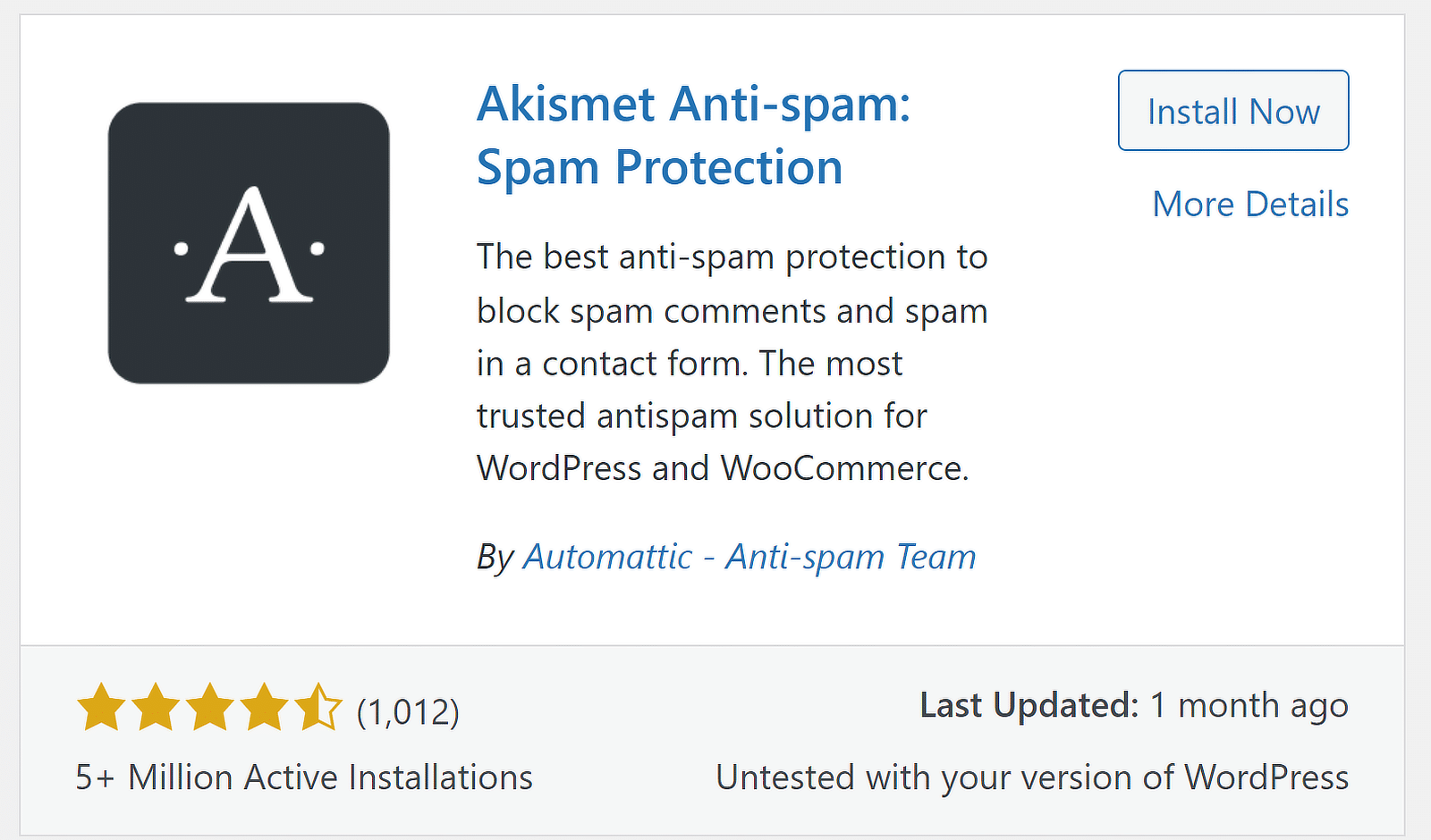 akismet anti spam plugin