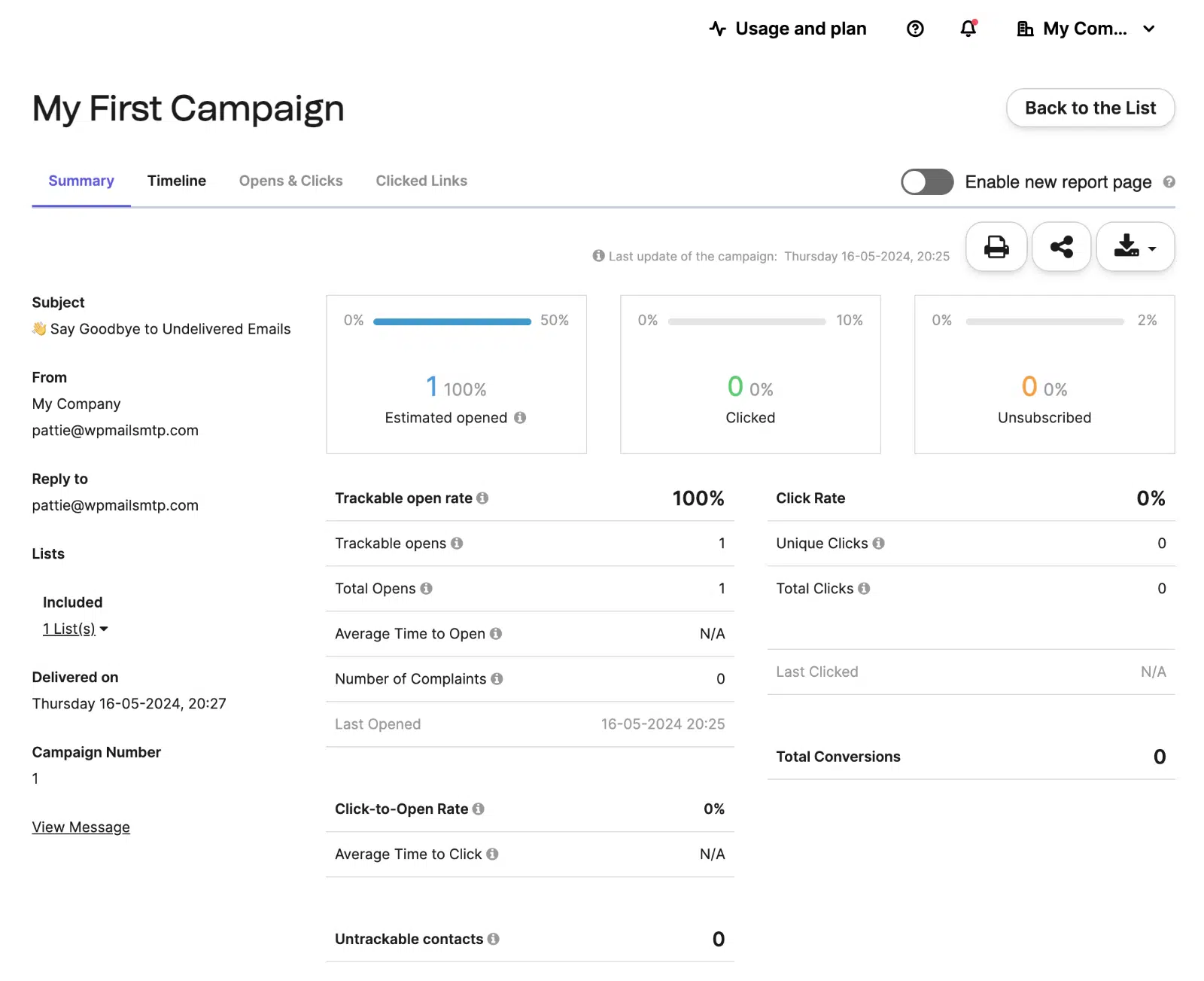 Un rapport de campagne Brevo