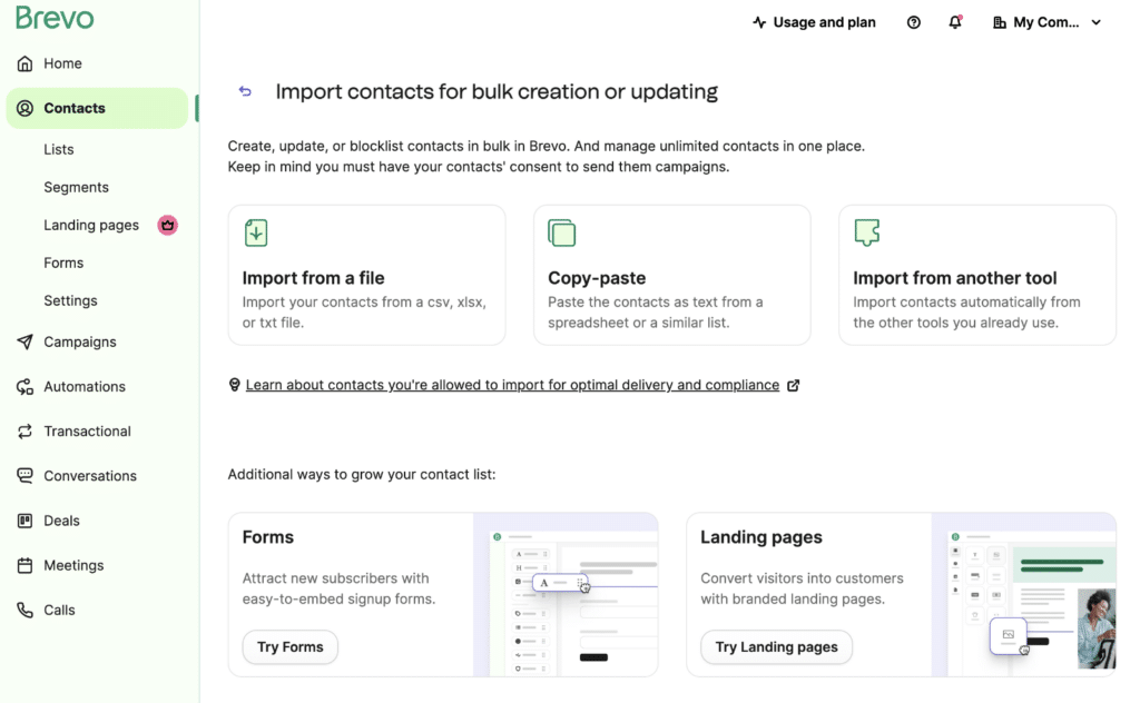 Brevo contact import tool