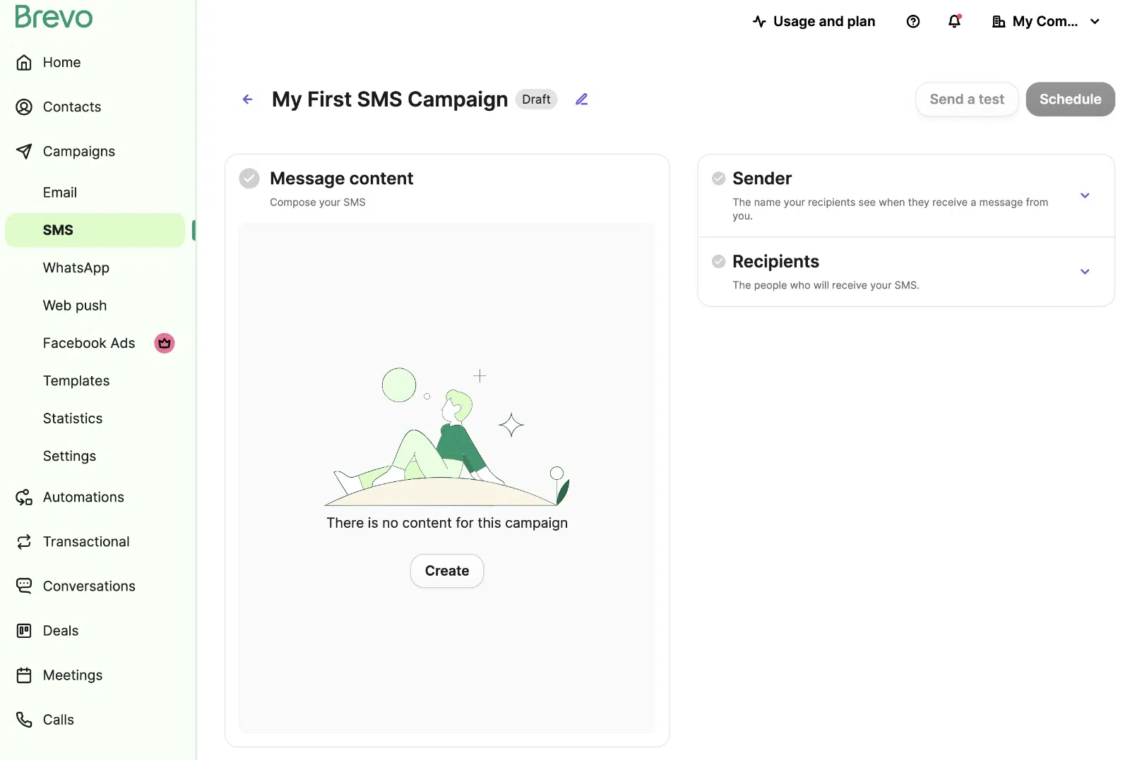 Créer une nouvelle campagne SMS dans Brevo