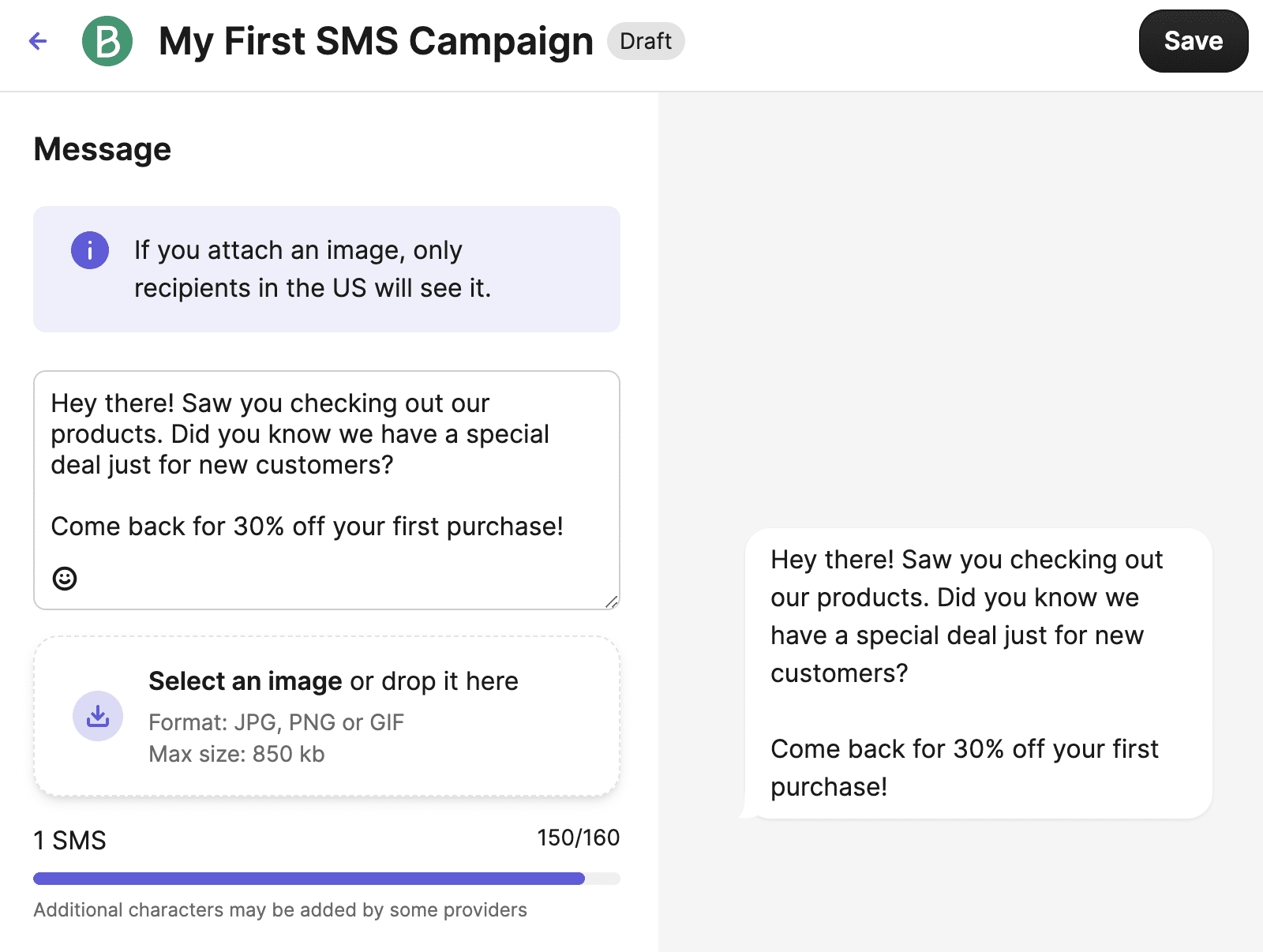 The Brevo SMS campaign builder