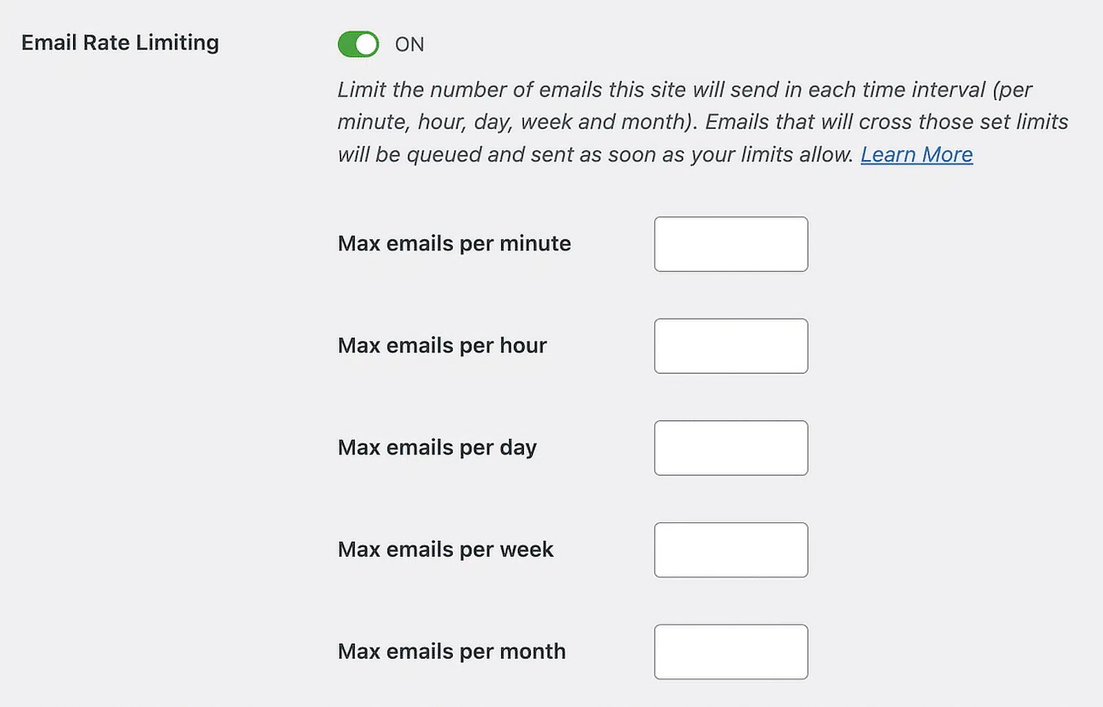 limitação da taxa de e-mail