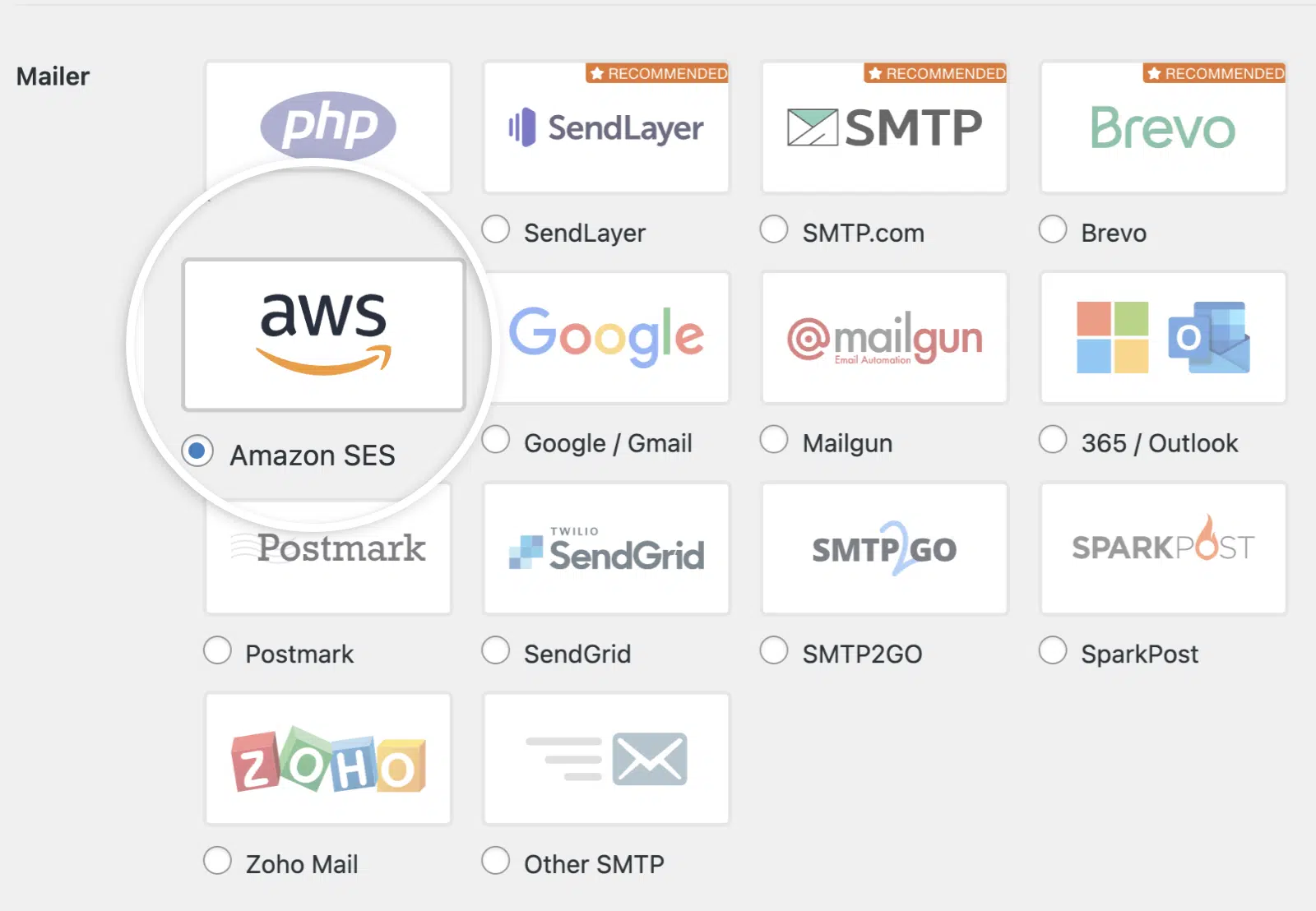 Select Amazon SES mailer