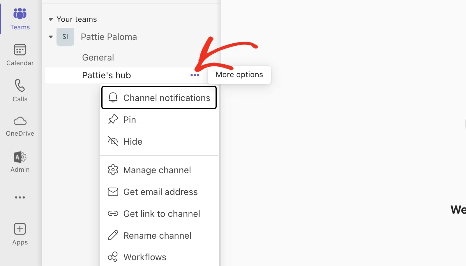 In Teams, click on the button with the 3 dots to start configuring your connection.