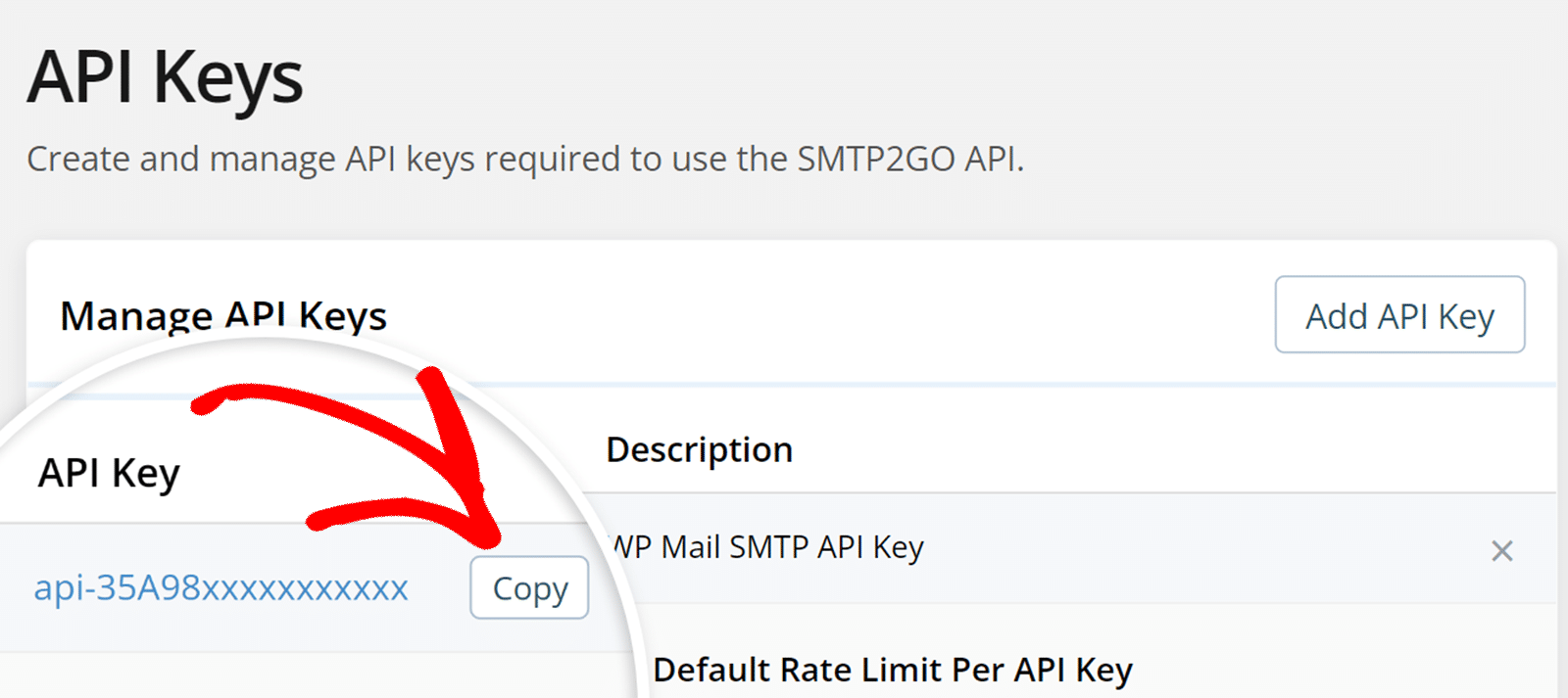 Copy API Key - SMTP2GO