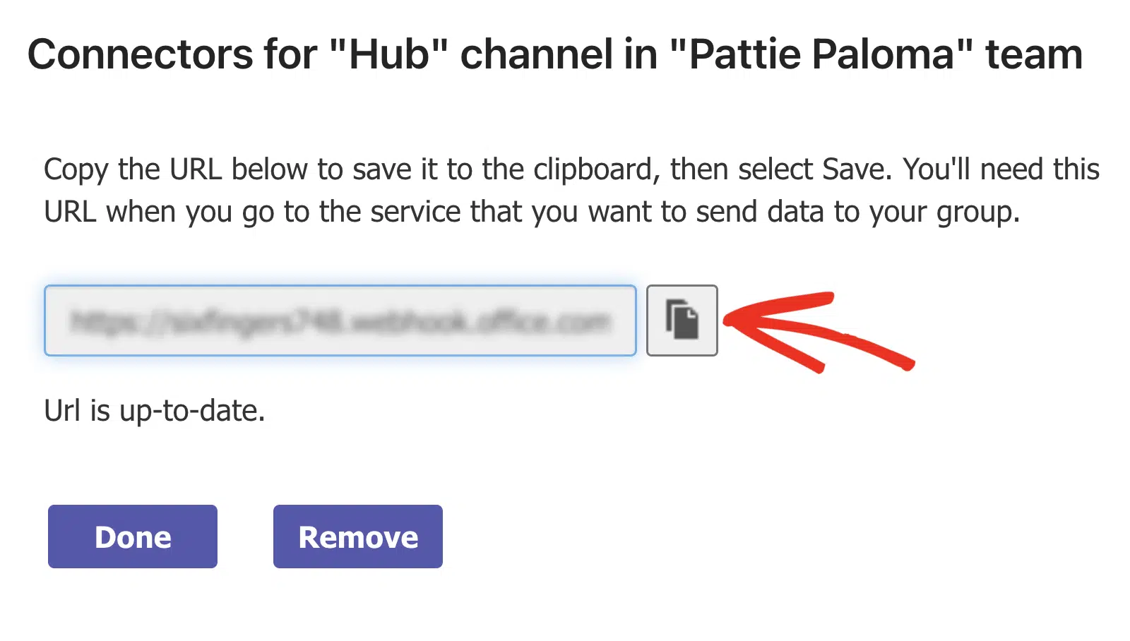 Copy the Webhook URL to continue setting up your connection.