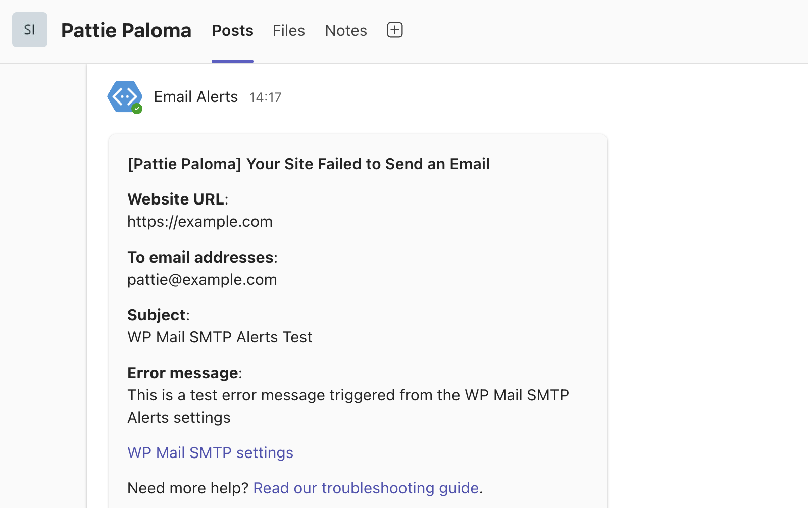 MS Teams email alert test