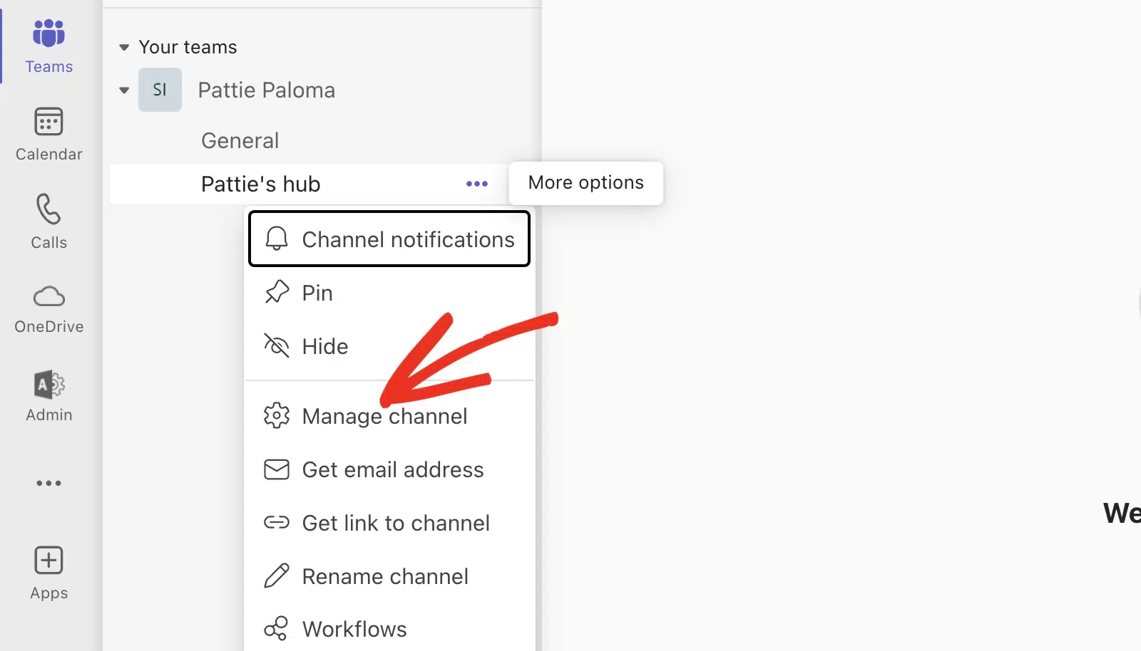 Select the option to Manage Channel in Teams