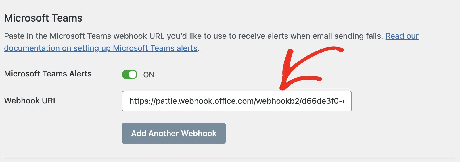 Paste your webhook's URL into the correct field on your WP Mail SMTP Alerts settings page.