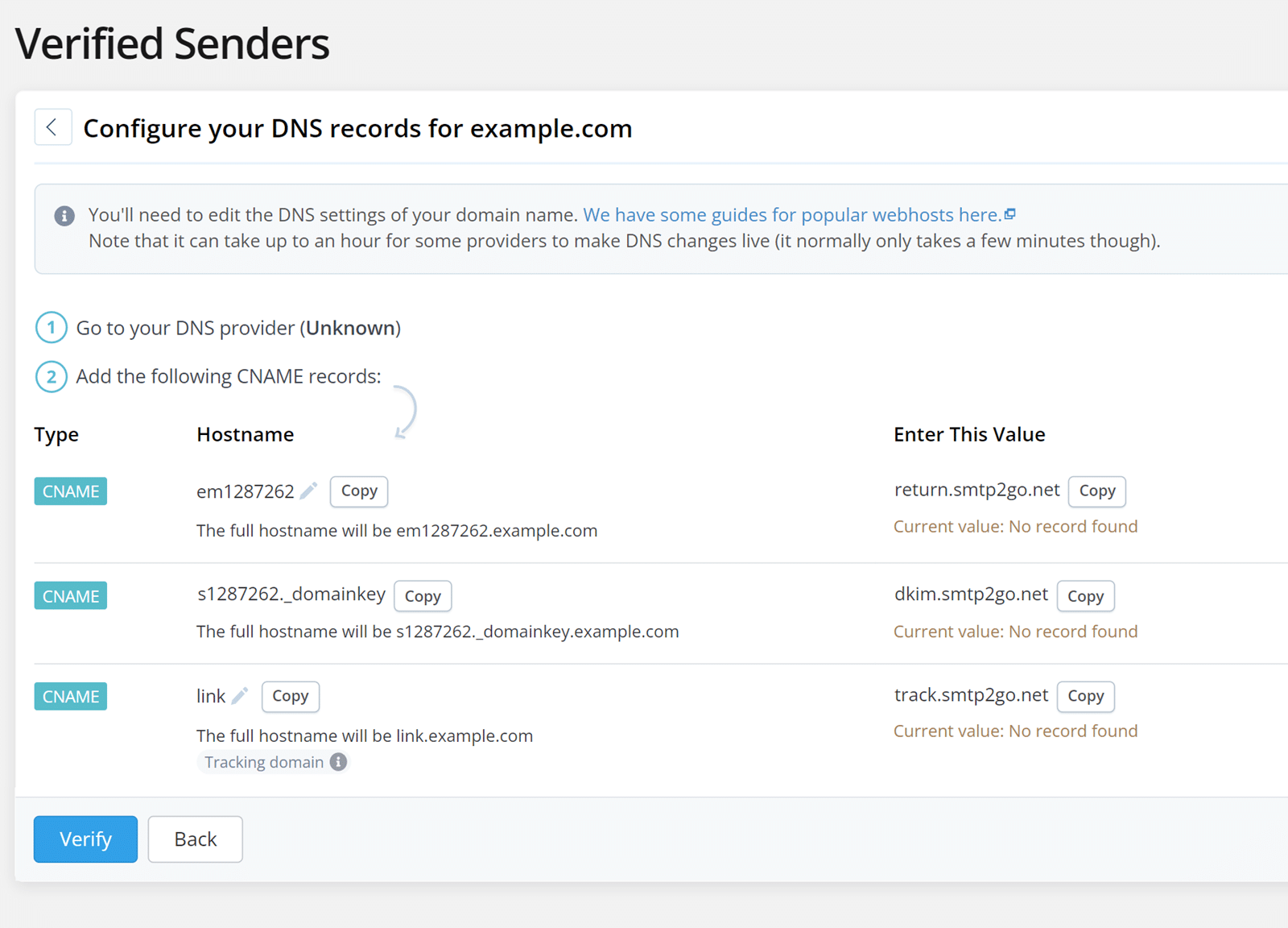 DNS records for SMTP2GO