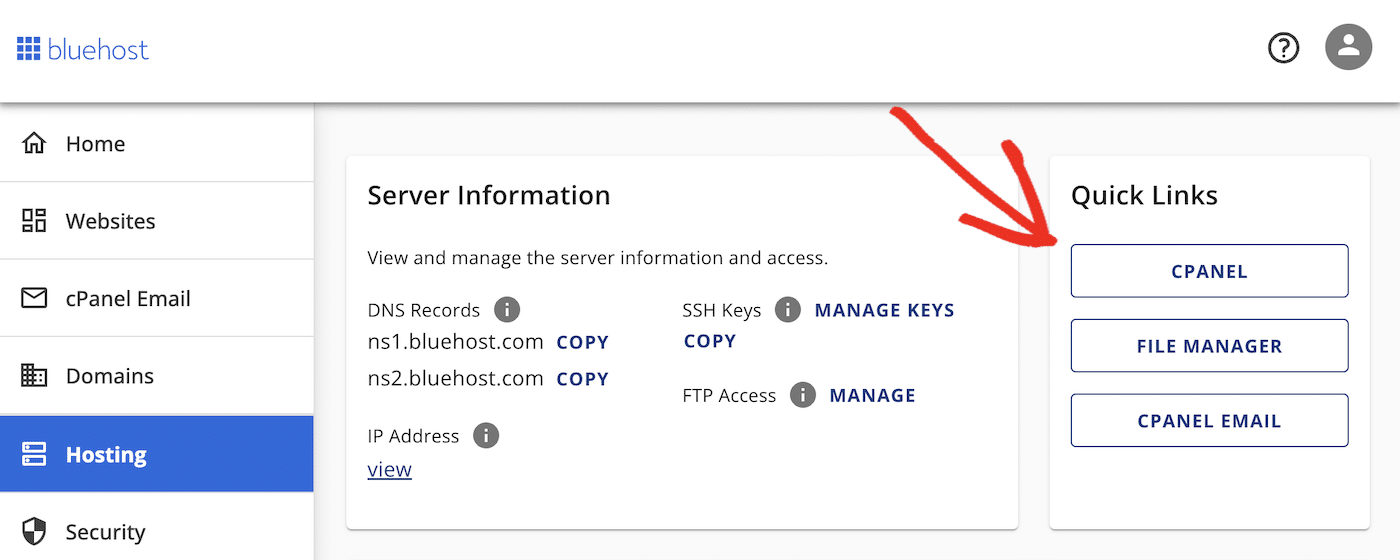 Access cPanel in Bluehost