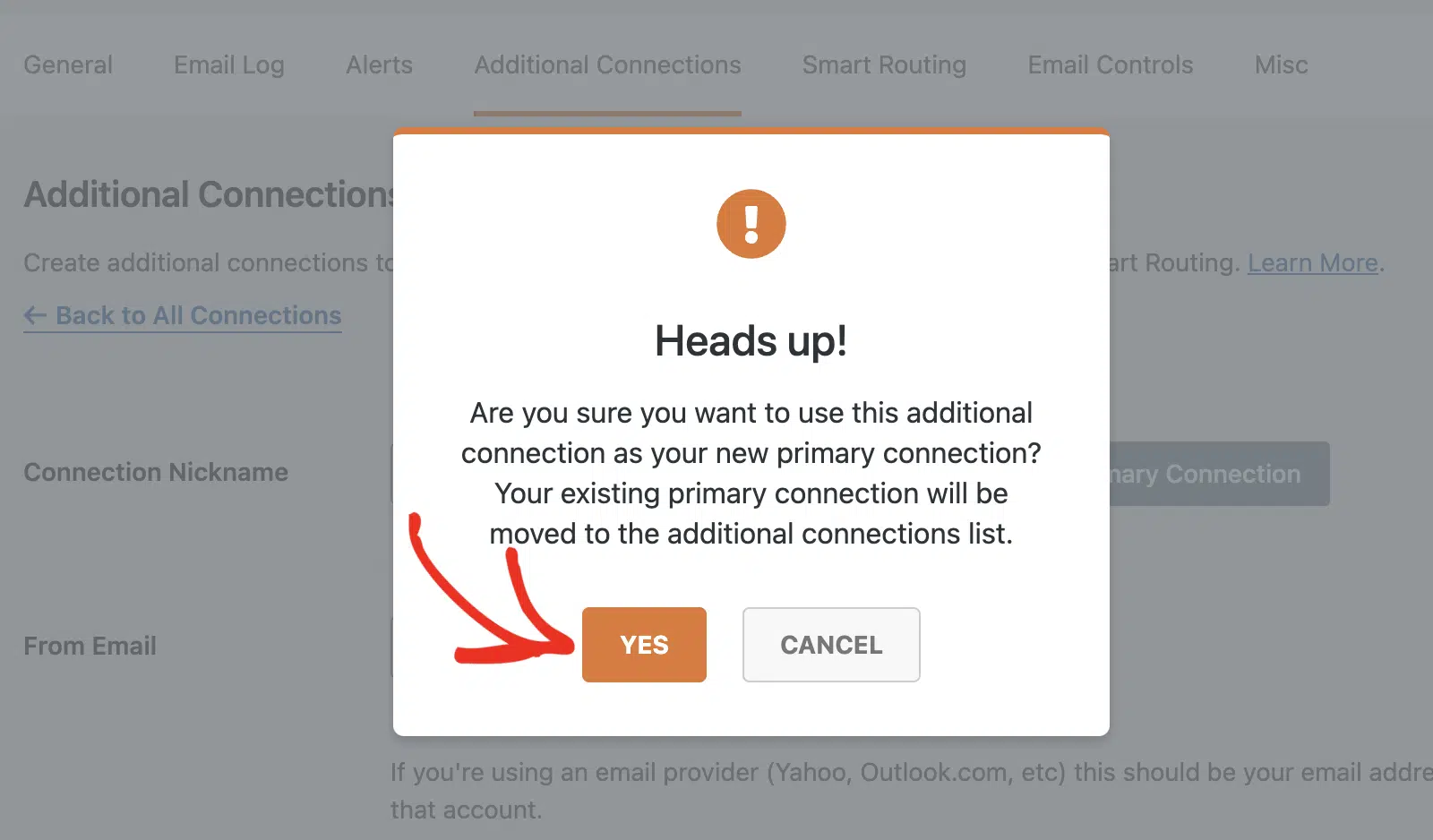 Select yes to confirm