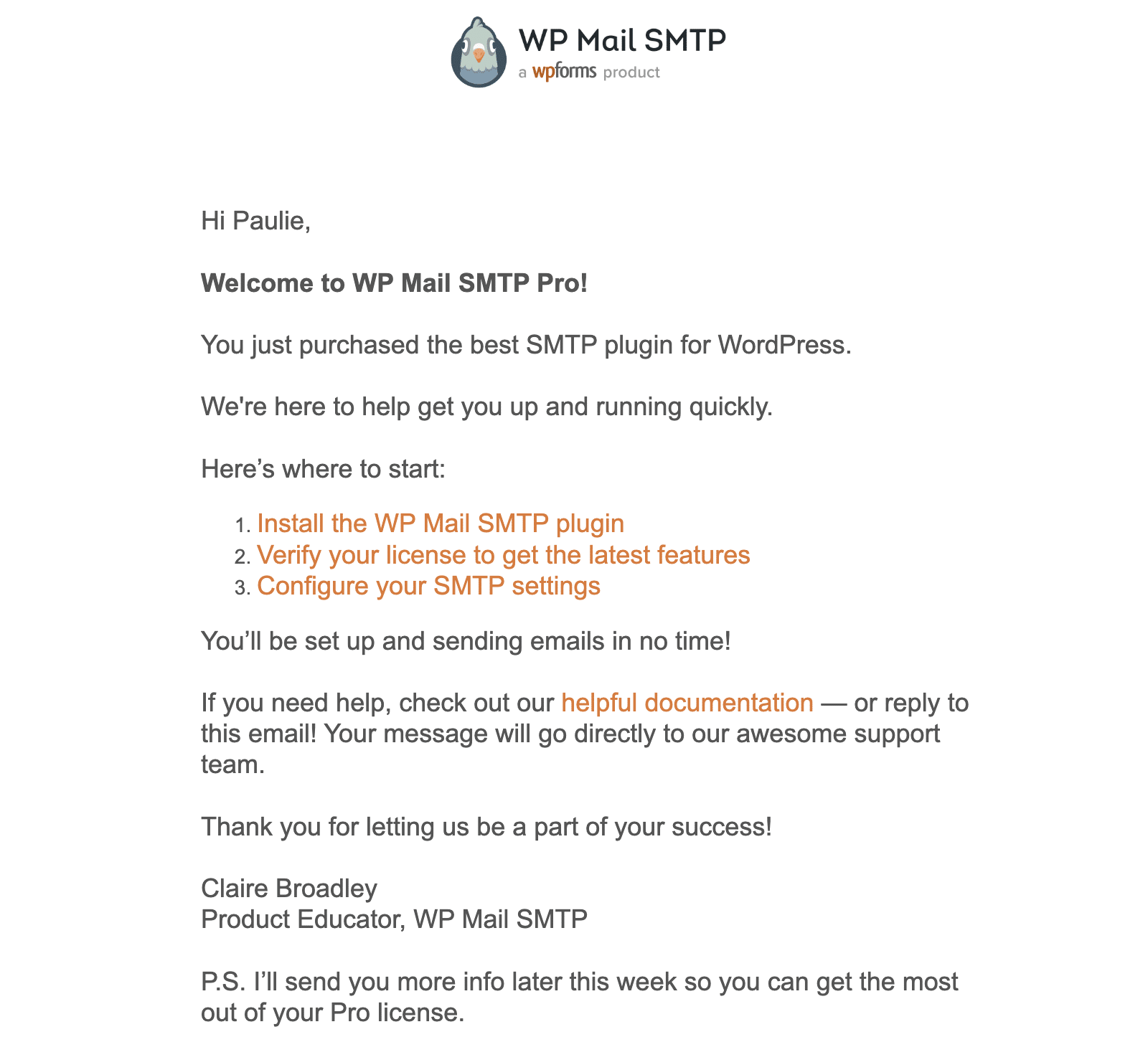 WP Mail SMTP Welcome Email