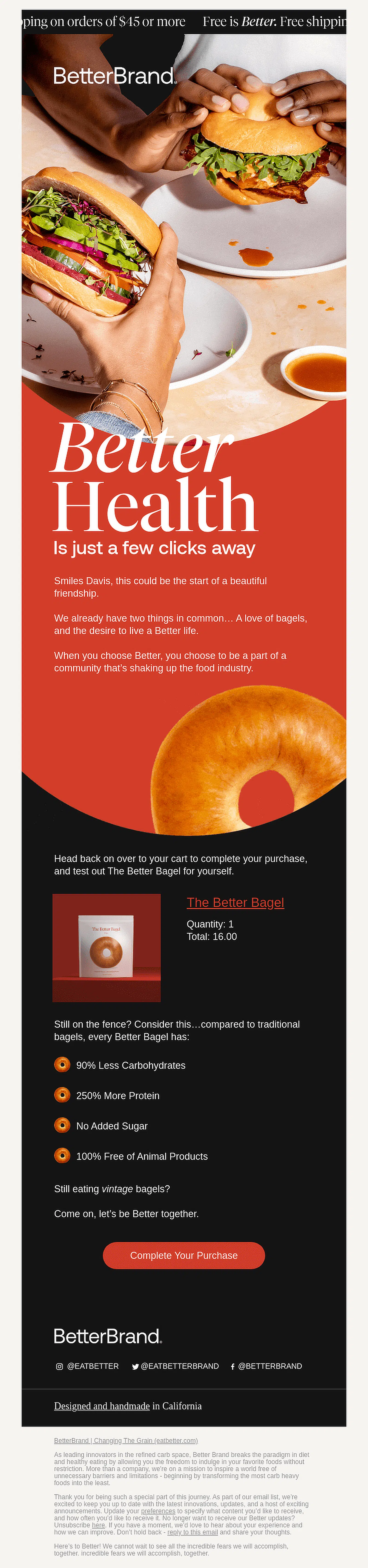Esempio di email carrello abbandonato Better Brand