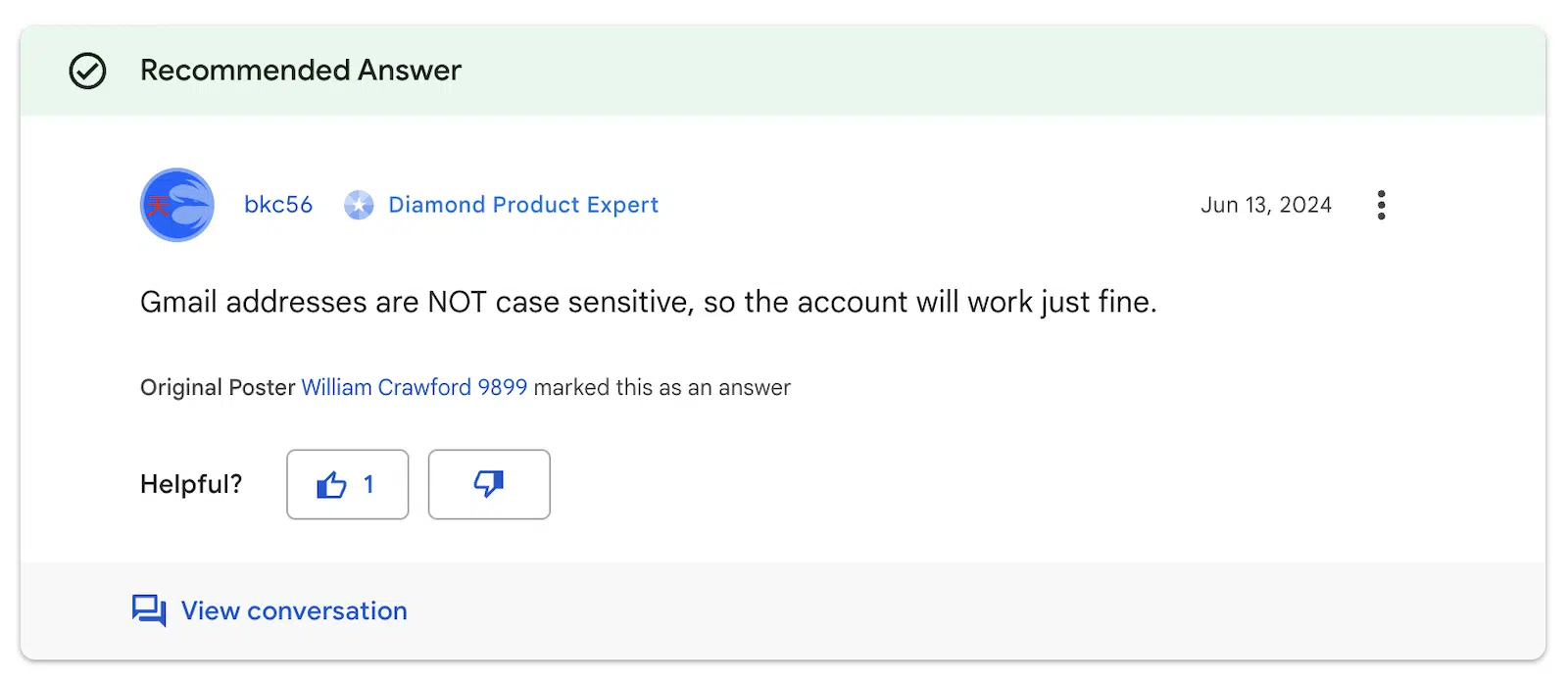Gmail addresses are not case sensitive